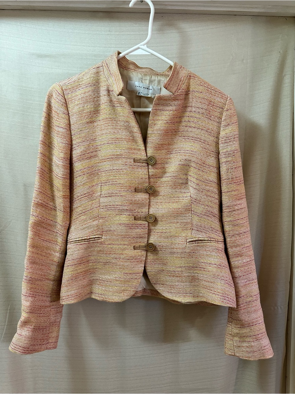 Zara Woman Linen Blend Tweed Jacket Cropped Blazer Career Office Women’s 6
